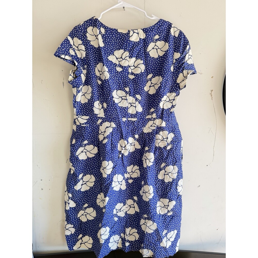Boden 14R Sierra Textured Blue Floral Dress polka dot short sleeve career - Picture 5 of 5